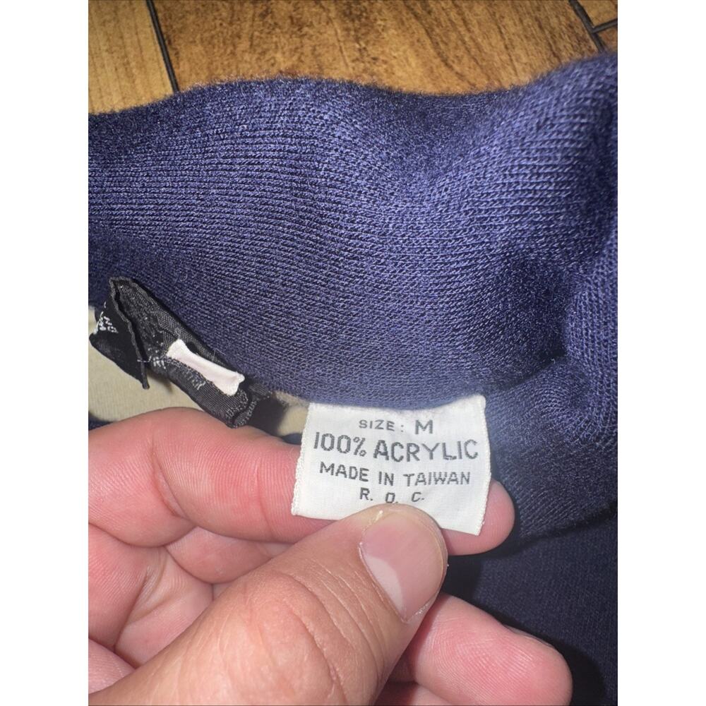 WIN Los Angeles Vintage Style Track Jacket Cream Navy Zip-Up Medium 21x23 Retro - Picture 5 of 5